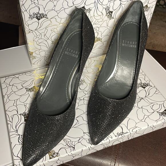 Stuart Weitzman Pinot Evening Pump Black Fabric shoes size 6 - Picture 3 of 9